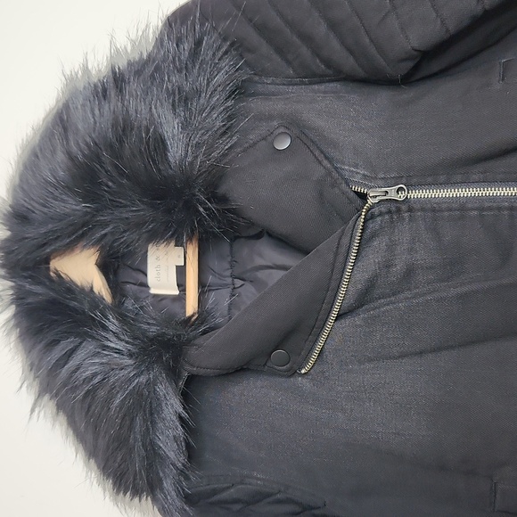 Cloth & Stone Black Faux Fur Collar Moto Biker Jacket Size S - Picture 2 of 9